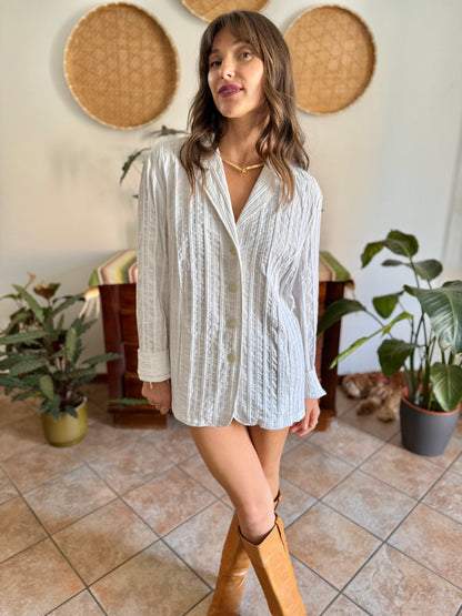 1990's vintage white textured stripe blazer mini dress