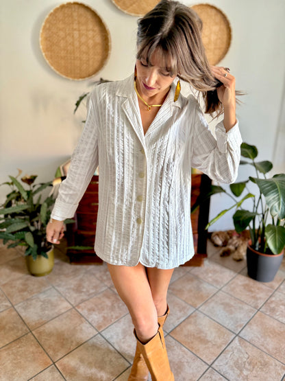 1990's vintage white textured stripe blazer mini dress