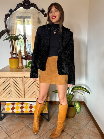 1990's vintage black faux fur textured cropped jacket