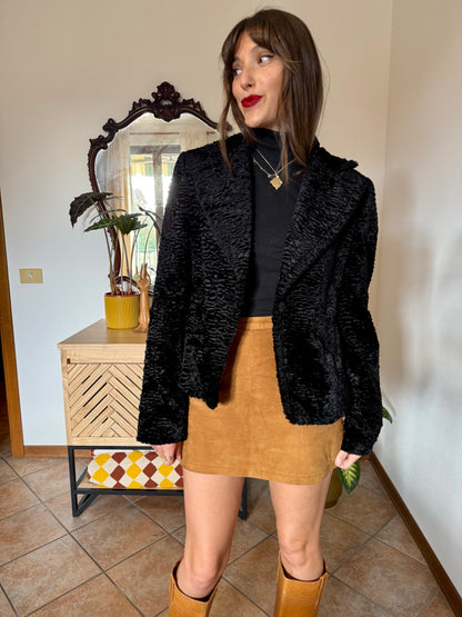 1990's vintage black faux fur textured cropped jacket