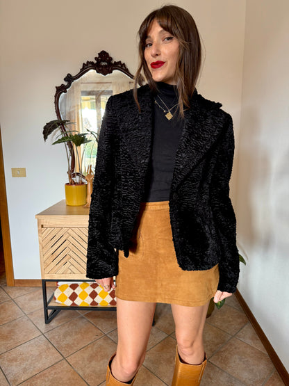 1990's vintage black faux fur textured cropped jacket