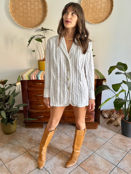 1990's vintage white textured stripe blazer mini dress