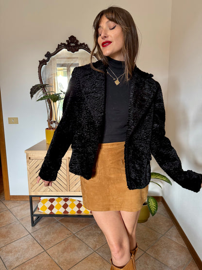 1990's vintage black faux fur textured cropped jacket