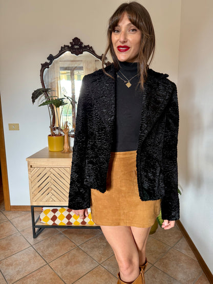 1990's vintage black faux fur textured cropped jacket