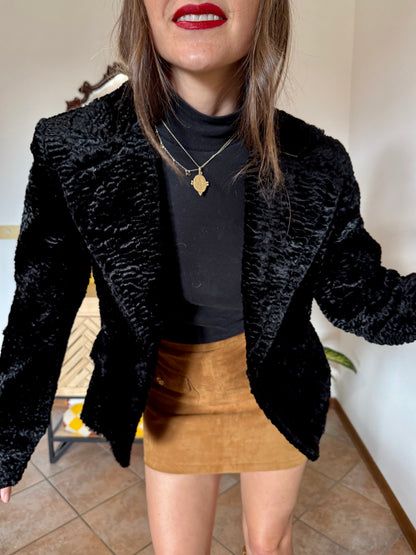 1990's vintage black faux fur textured cropped jacket