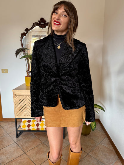 1990's vintage black faux fur textured cropped jacket