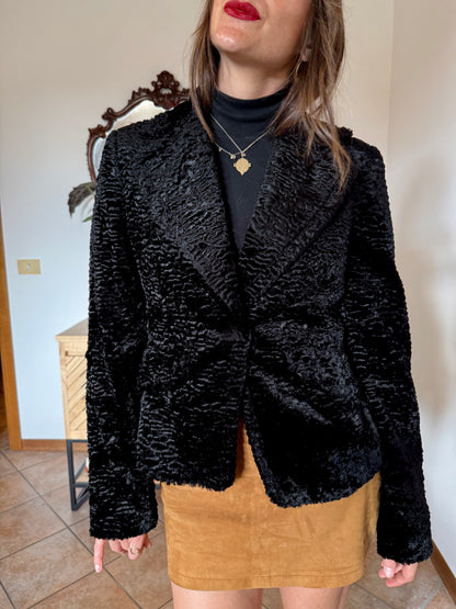 1990's vintage black faux fur textured cropped jacket