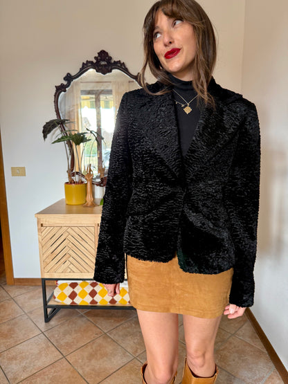 1990's vintage black faux fur textured cropped jacket