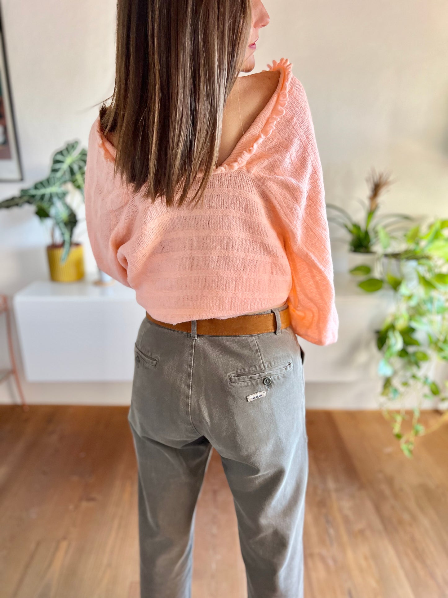 1960's vintage balloon sleeve peach hand knit cardigan