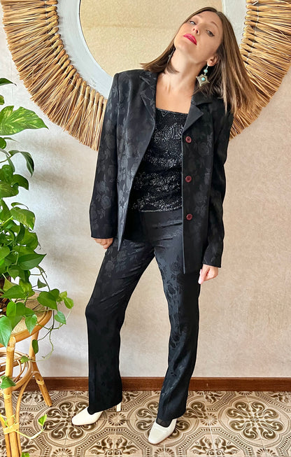 1990's vintage black floral pant suit
