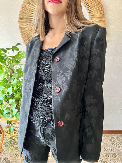 1990's vintage black floral pant suit