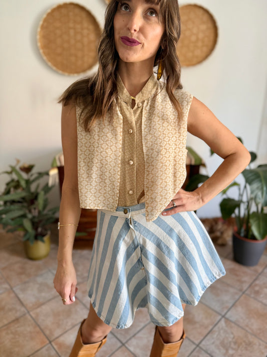 1990's vintage double lay beige and cream silk floral print blouse