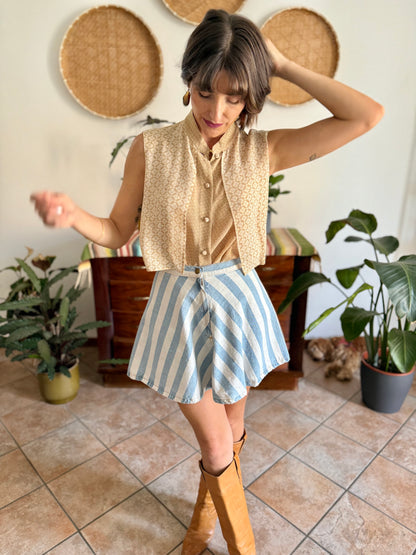 1990's vintage double lay beige and cream silk floral print blouse