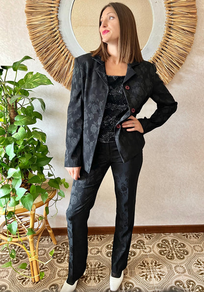 1990's vintage black floral pant suit