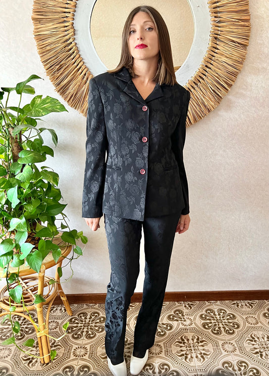 1990's vintage black floral pant suit