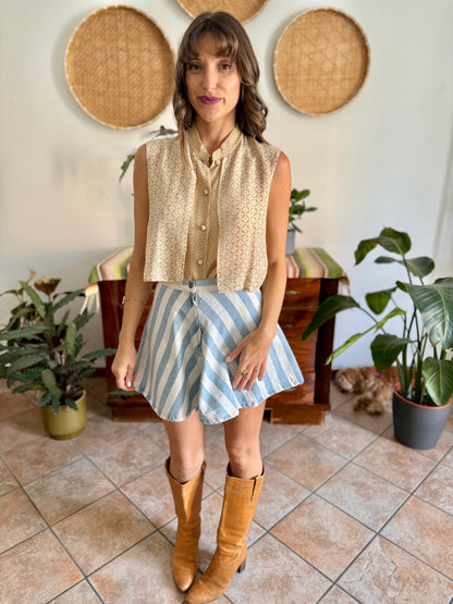 1990's vintage double lay beige and cream silk floral print blouse