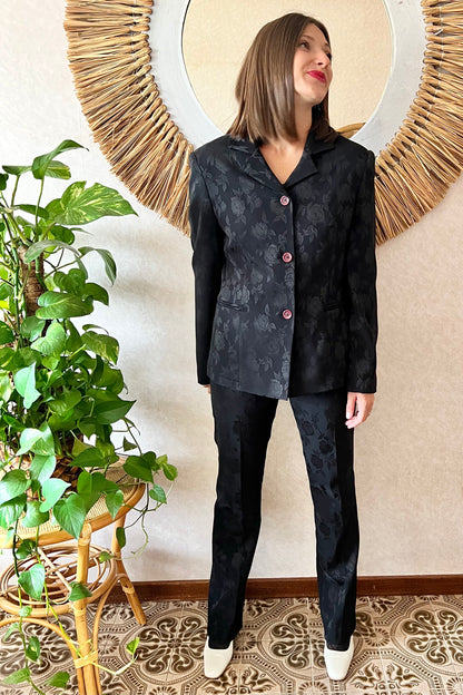 1990's vintage black floral pant suit