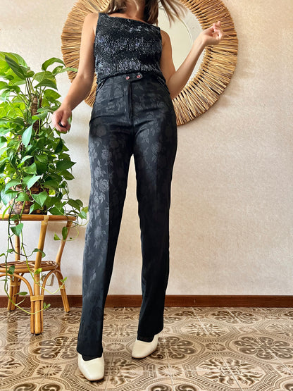 1990's vintage black floral pant suit