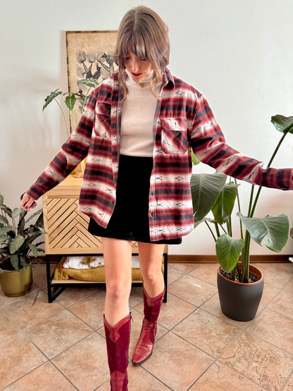 1990's vintage burgundy , black and grey aztec pattern flannel shirt