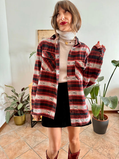 1990's vintage burgundy , black and grey aztec pattern flannel shirt