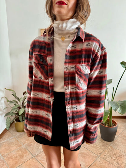1990's vintage burgundy , black and grey aztec pattern flannel shirt