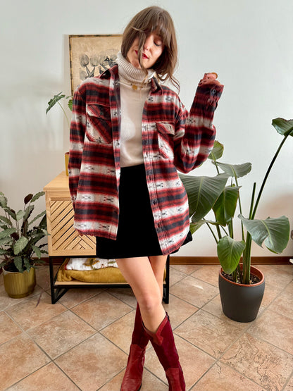 1990's vintage burgundy , black and grey aztec pattern flannel shirt