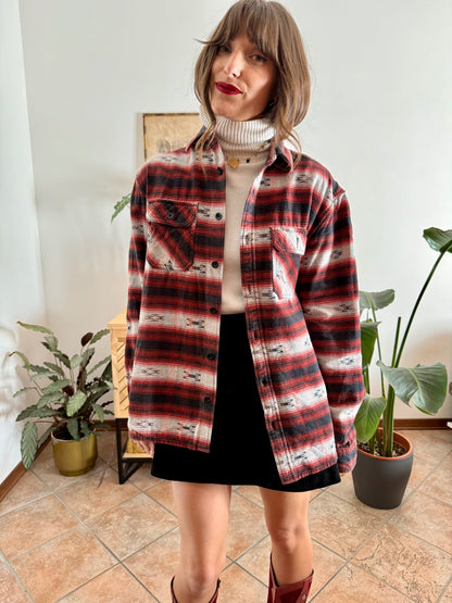 1990's vintage burgundy , black and grey aztec pattern flannel shirt