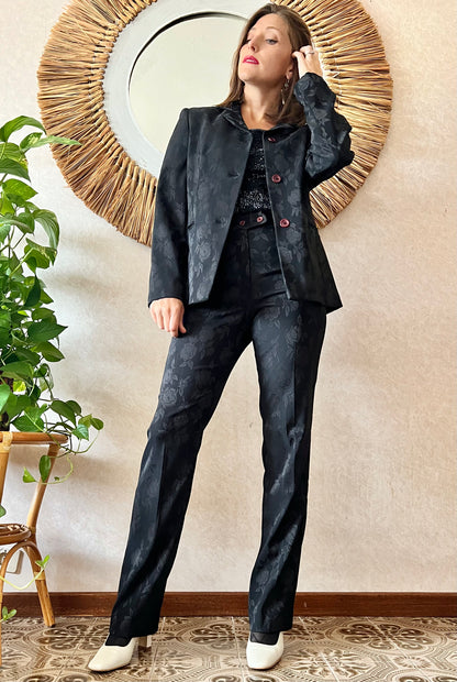 1990's vintage black floral pant suit