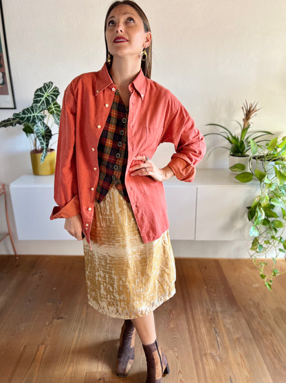 1970's vintage coral textured oversize shirt