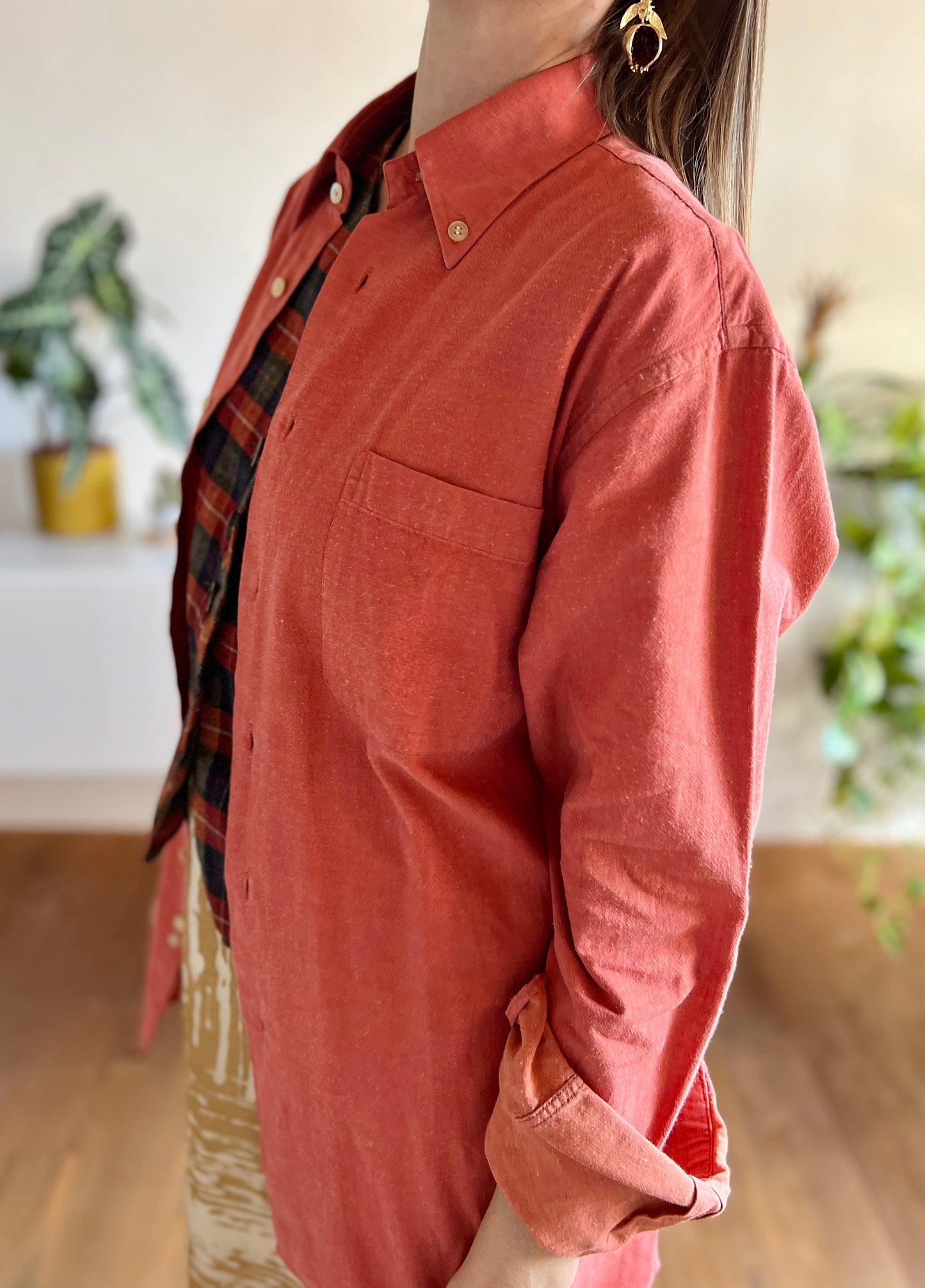 1970's vintage coral textured oversize shirt