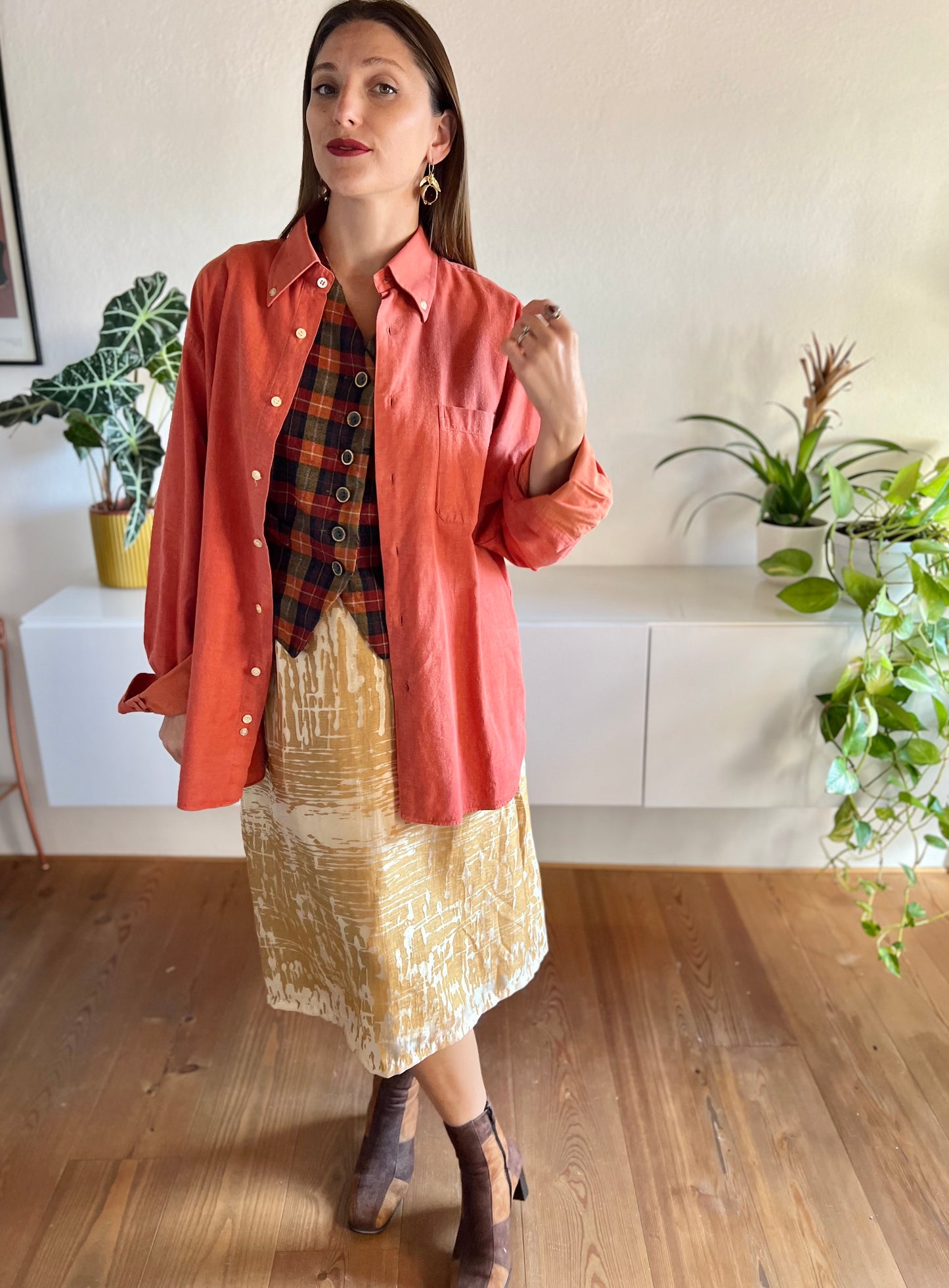 1970's vintage coral textured oversize shirt