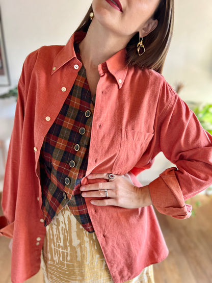 1970's vintage coral textured oversize shirt