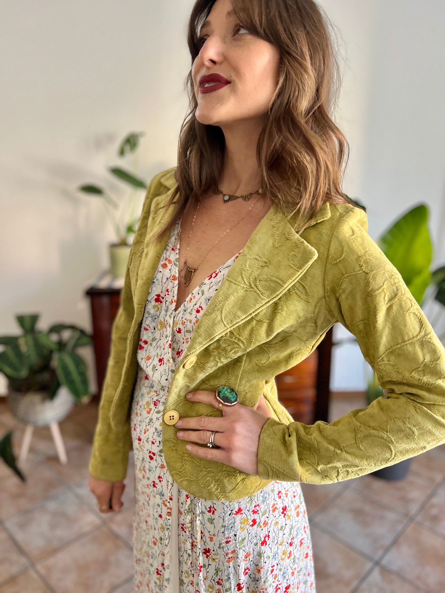 1970's vintage citreon chenille tapestry floral blazer