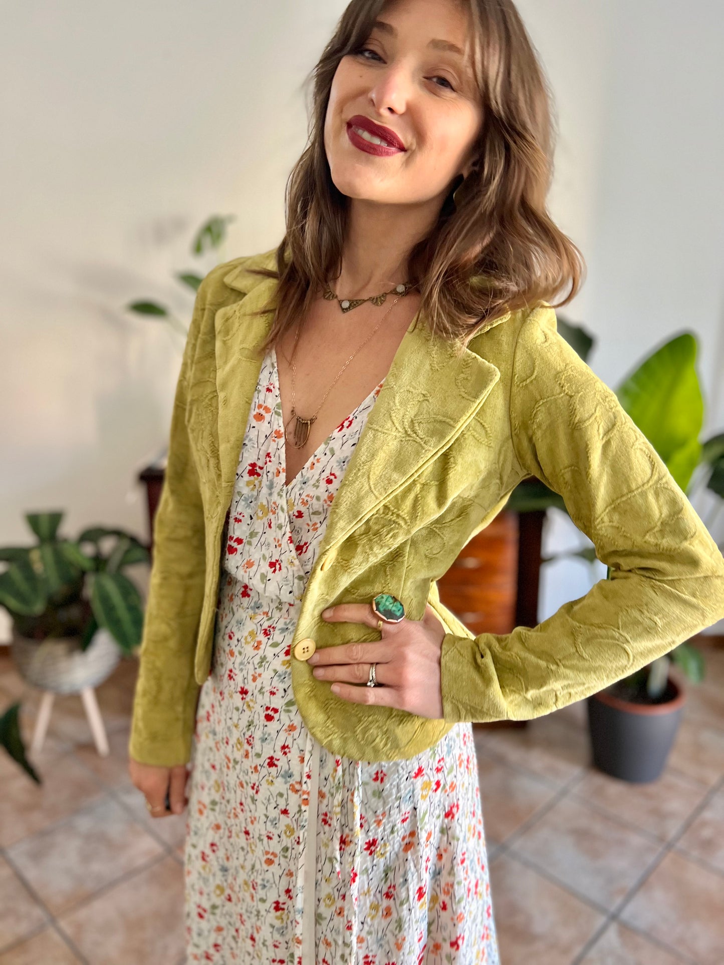 1970's vintage citreon chenille tapestry floral blazer