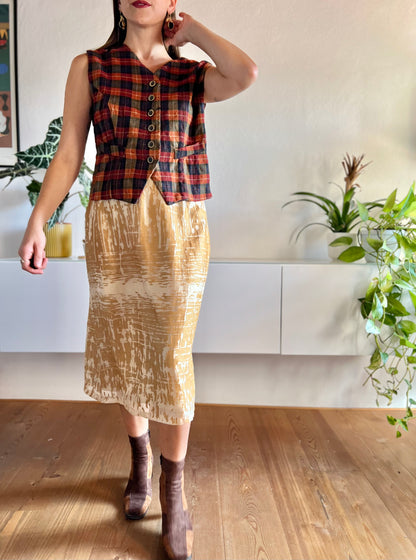 1970’s vintage abstract gold and champagne iridescent midi skirt