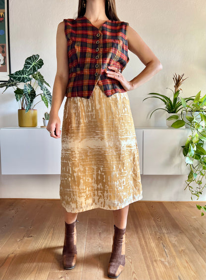 1970’s vintage abstract gold and champagne iridescent midi skirt