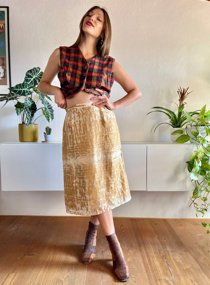 1970’s vintage abstract gold and champagne iridescent midi skirt