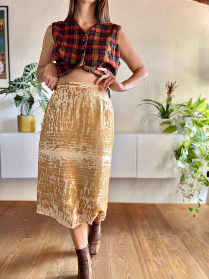 1970’s vintage abstract gold and champagne iridescent midi skirt