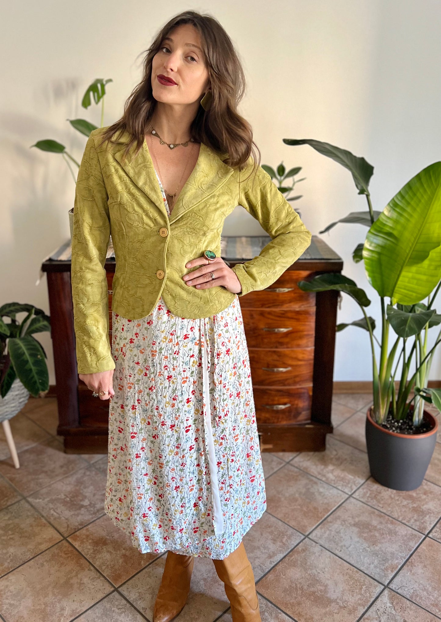 1970's vintage citreon chenille tapestry floral blazer