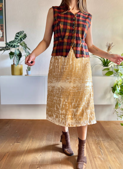 1970’s vintage abstract gold and champagne iridescent midi skirt