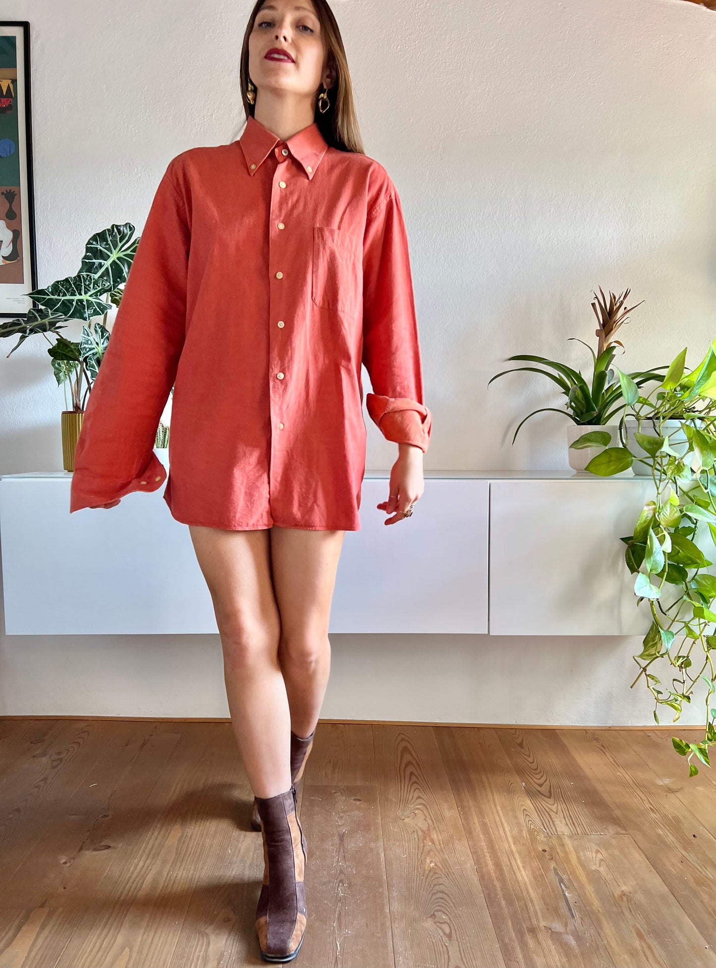 1970's vintage coral textured oversize shirt