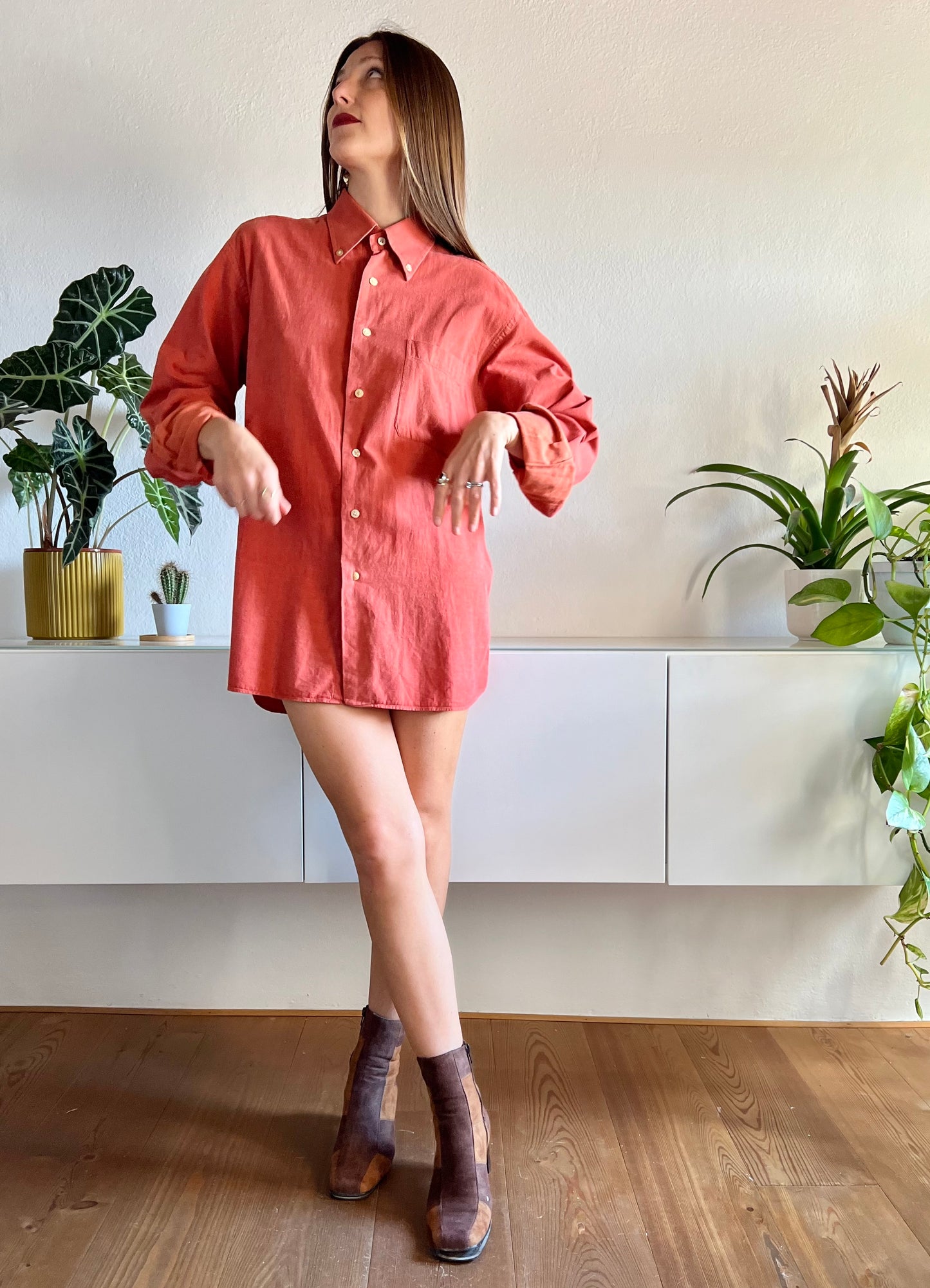 1970's vintage coral textured oversize shirt