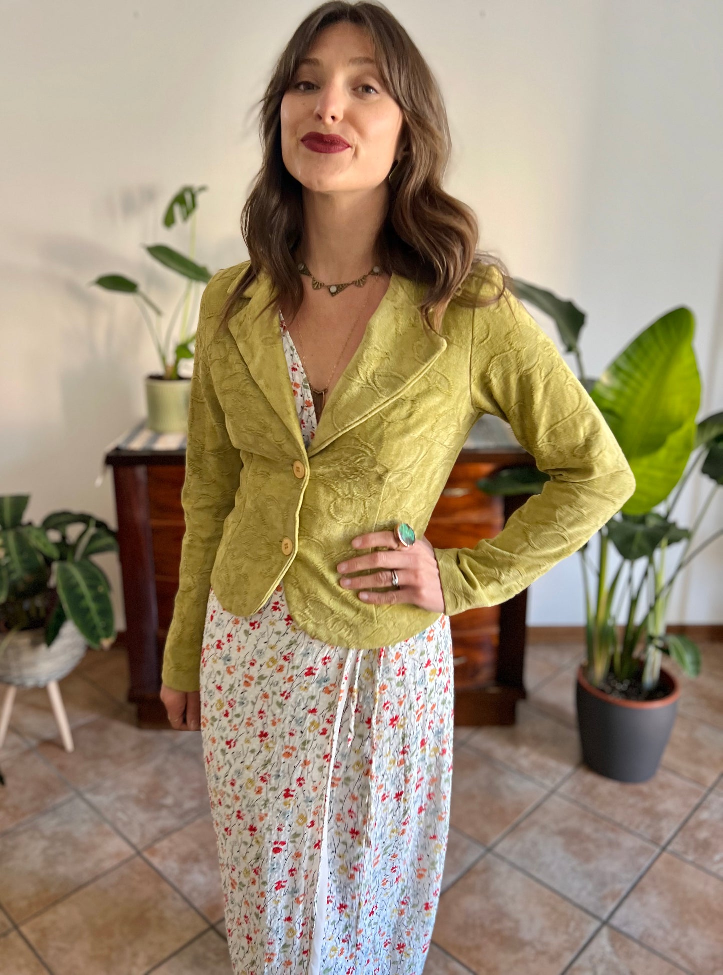 1970's vintage citreon chenille tapestry floral blazer