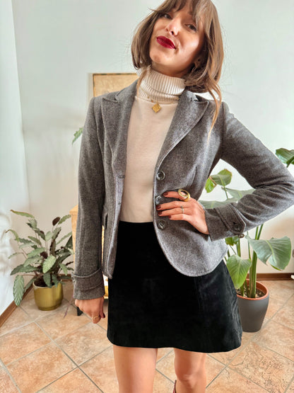 Y2k vintage wool blend black and grey tweed fitted blazer