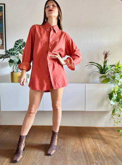 1970's vintage coral textured oversize shirt