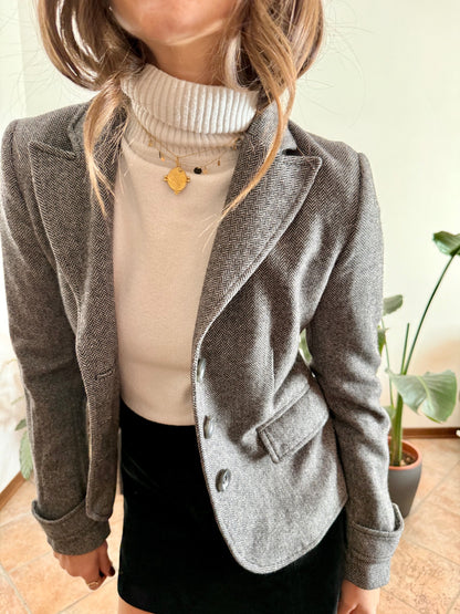 Y2k vintage wool blend black and grey tweed fitted blazer