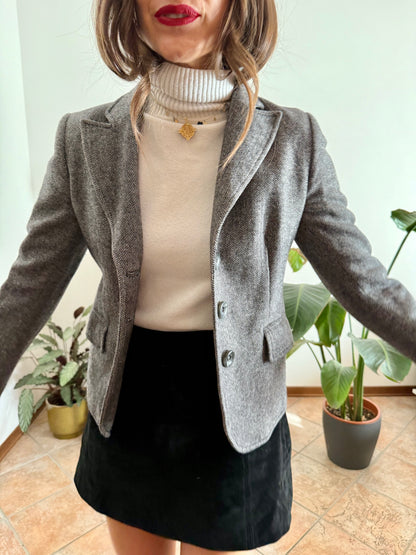 Y2k vintage wool blend black and grey tweed fitted blazer