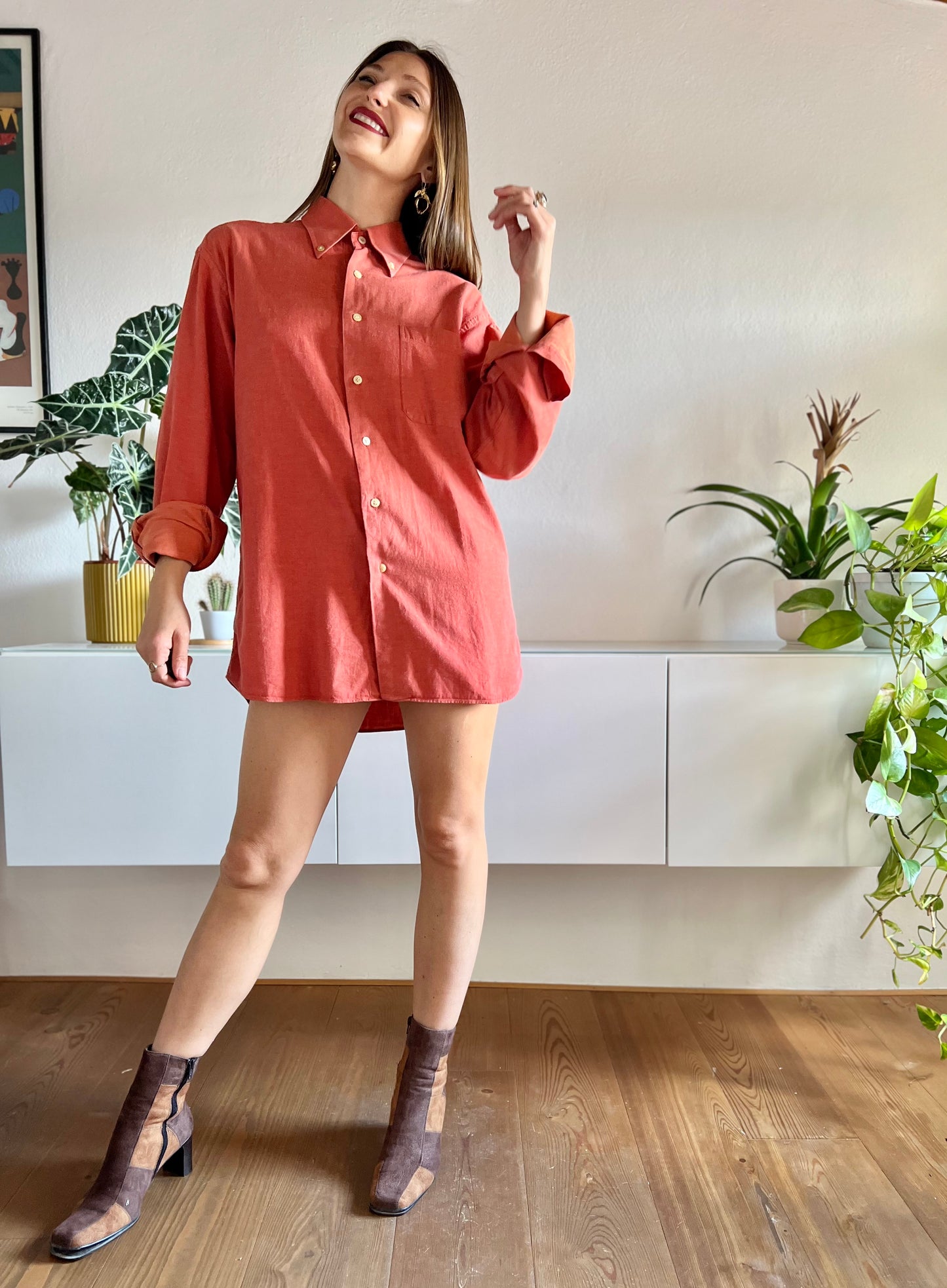 1970's vintage coral textured oversize shirt