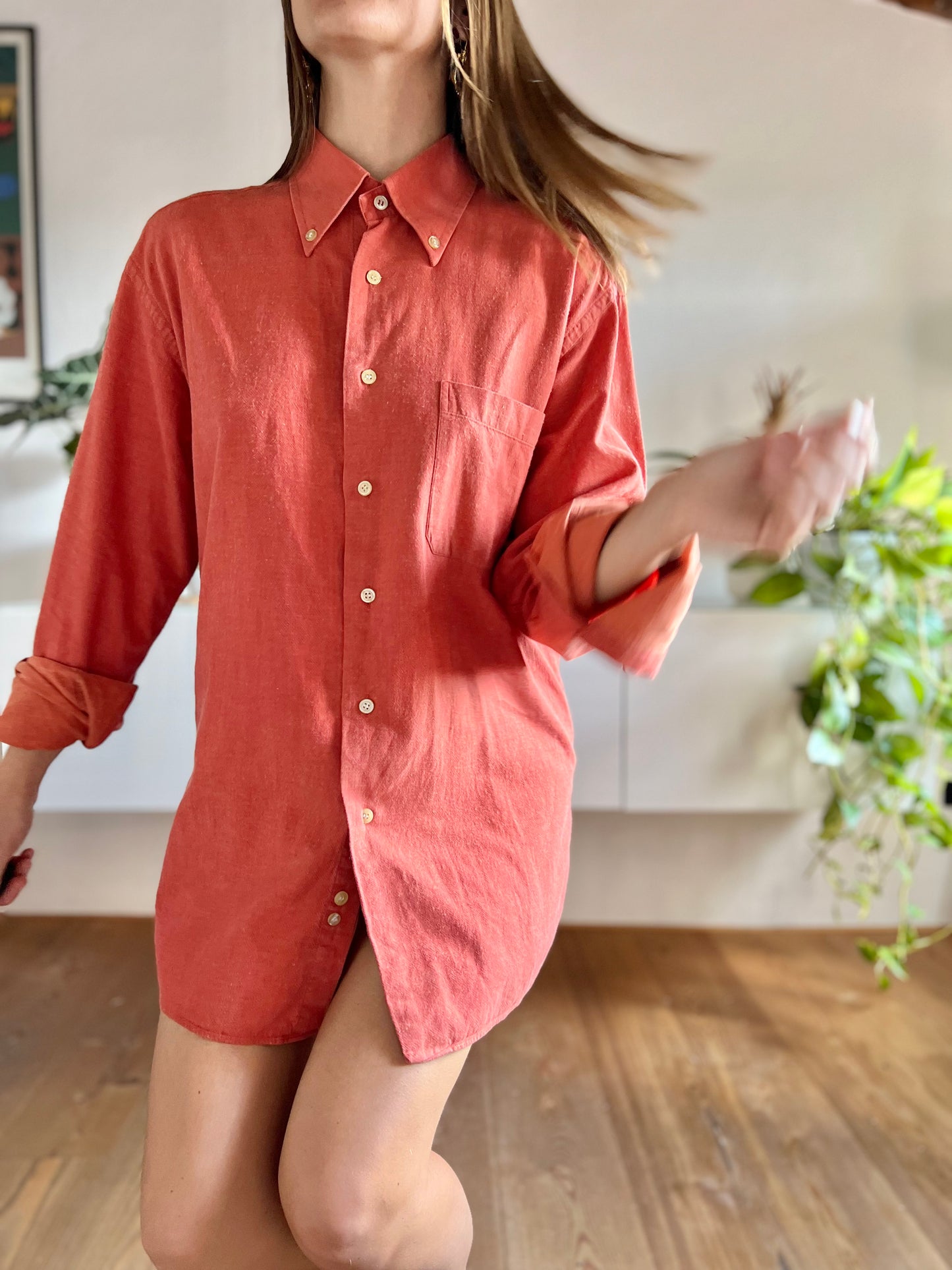 1970's vintage coral textured oversize shirt