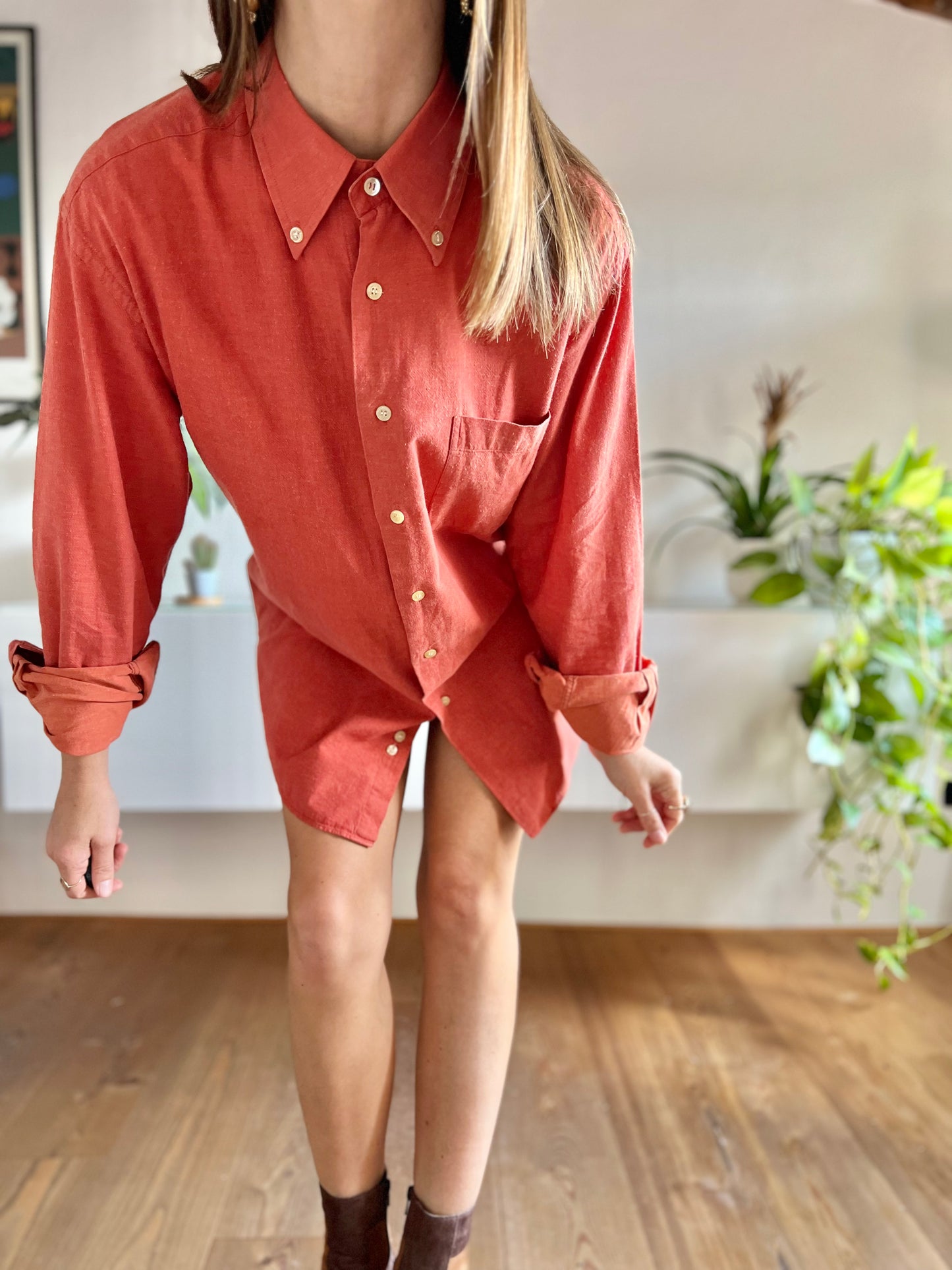 1970's vintage coral textured oversize shirt